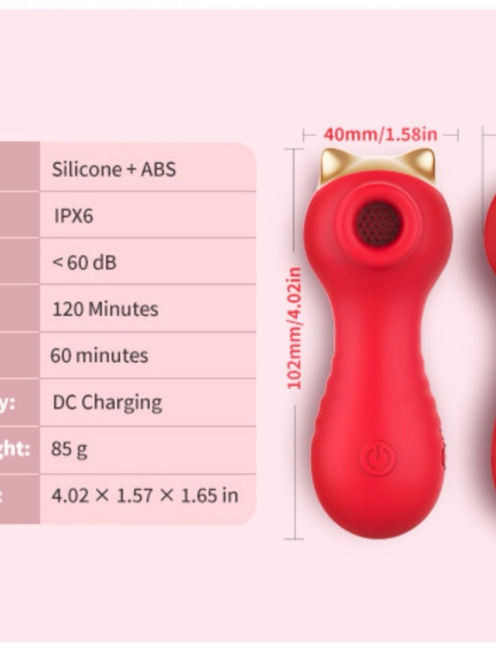 Red Silicone Self-care Massager with Gold Accent - Picture 2 of 5